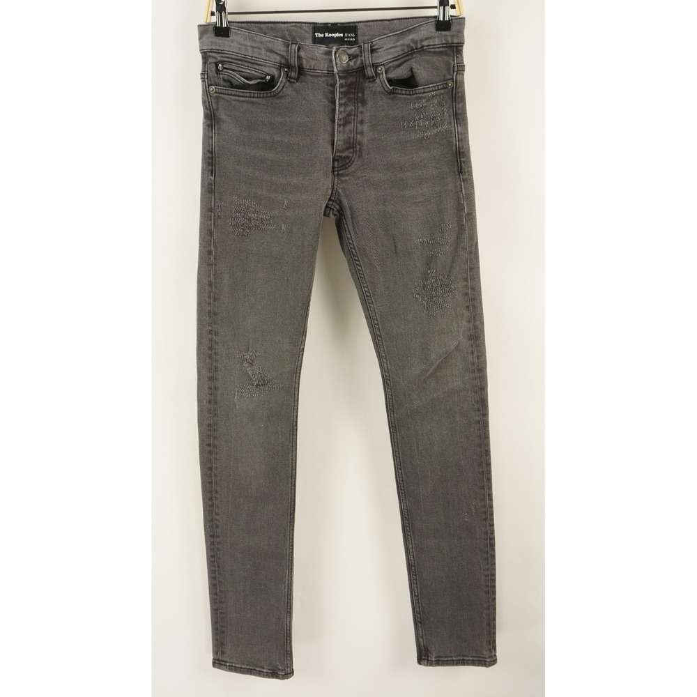 The Kooples Jeans Men's 28 x 32 Gray Distressed Fitted Skinny Straight Leg Jeans
